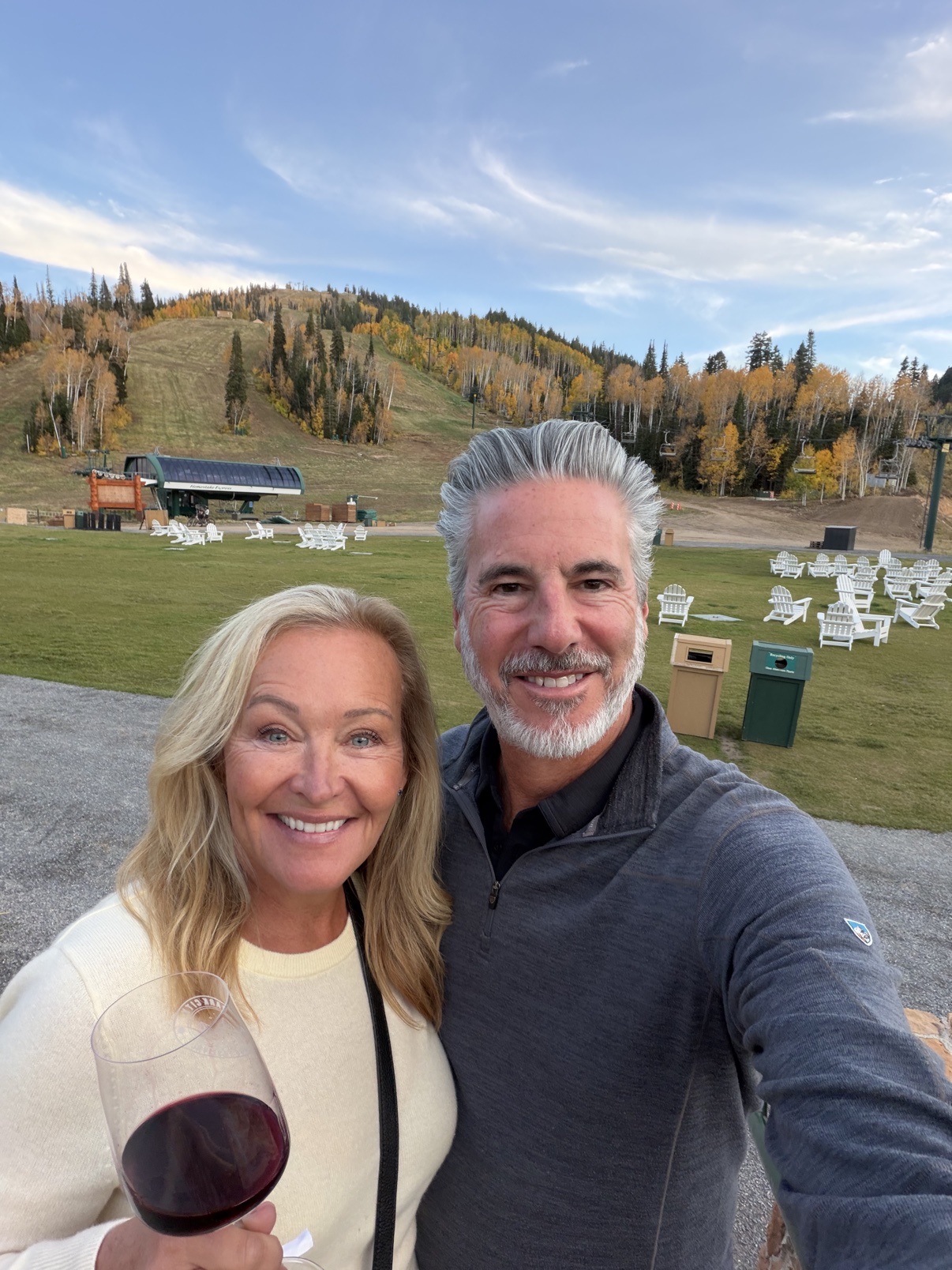 Vickie and Oren smiling on a ski slope in Park City, Utah